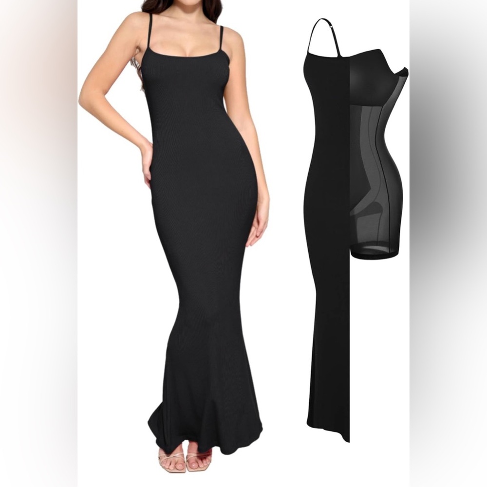 Popilush Shapewear Dress Womens Summer Long Dresses Built-in Bra Slip Bodycon